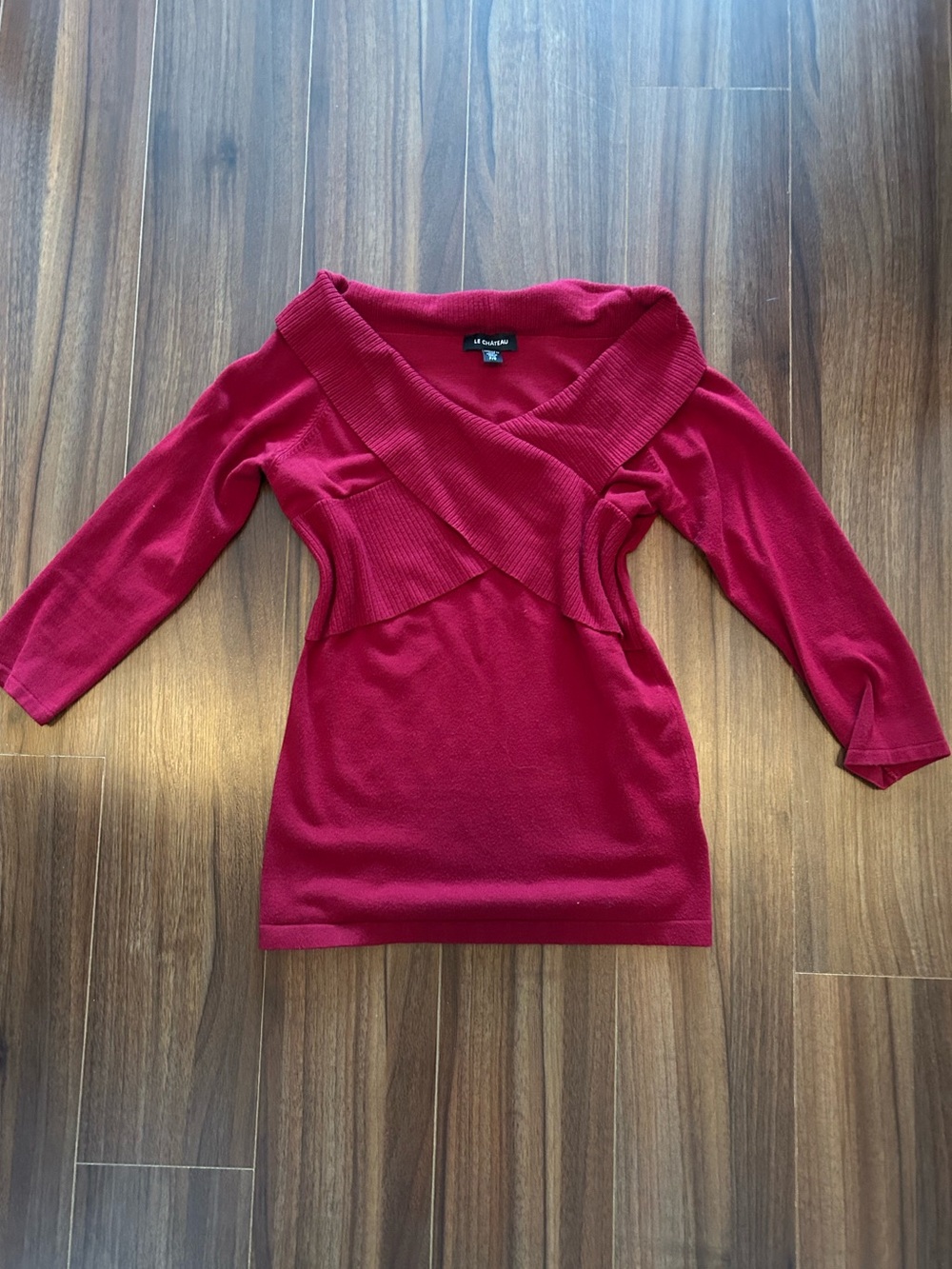 le chateau Red Faux-Wrap Knit sweater